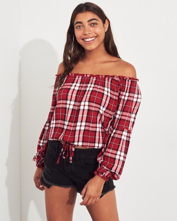 Camicette Hollister Donna Tie-Front Off-The-Shoulder Rosse Italia (597IUVPX)